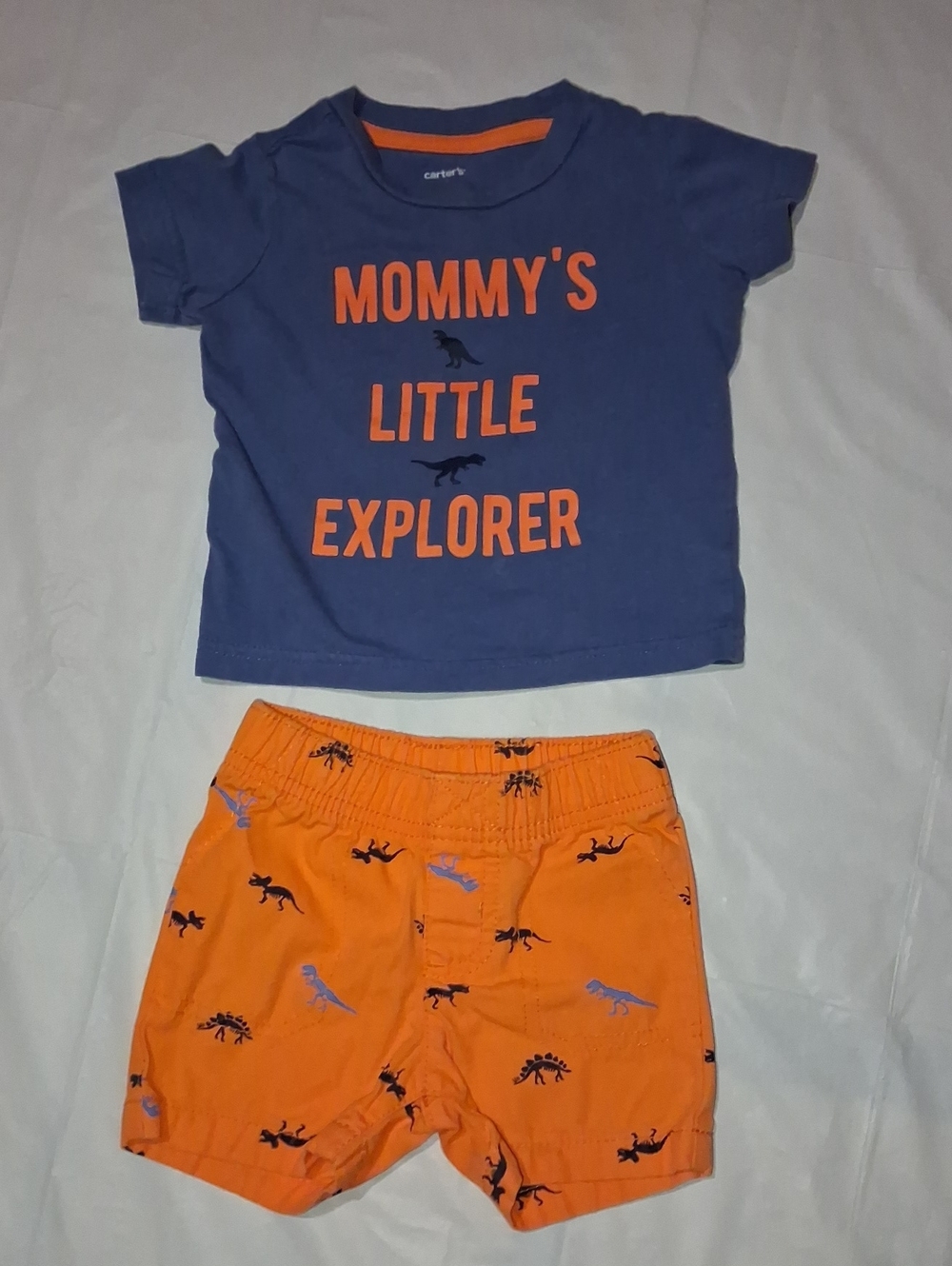 Carter's Blue Tee & Orange Dinosaur Shorts Set